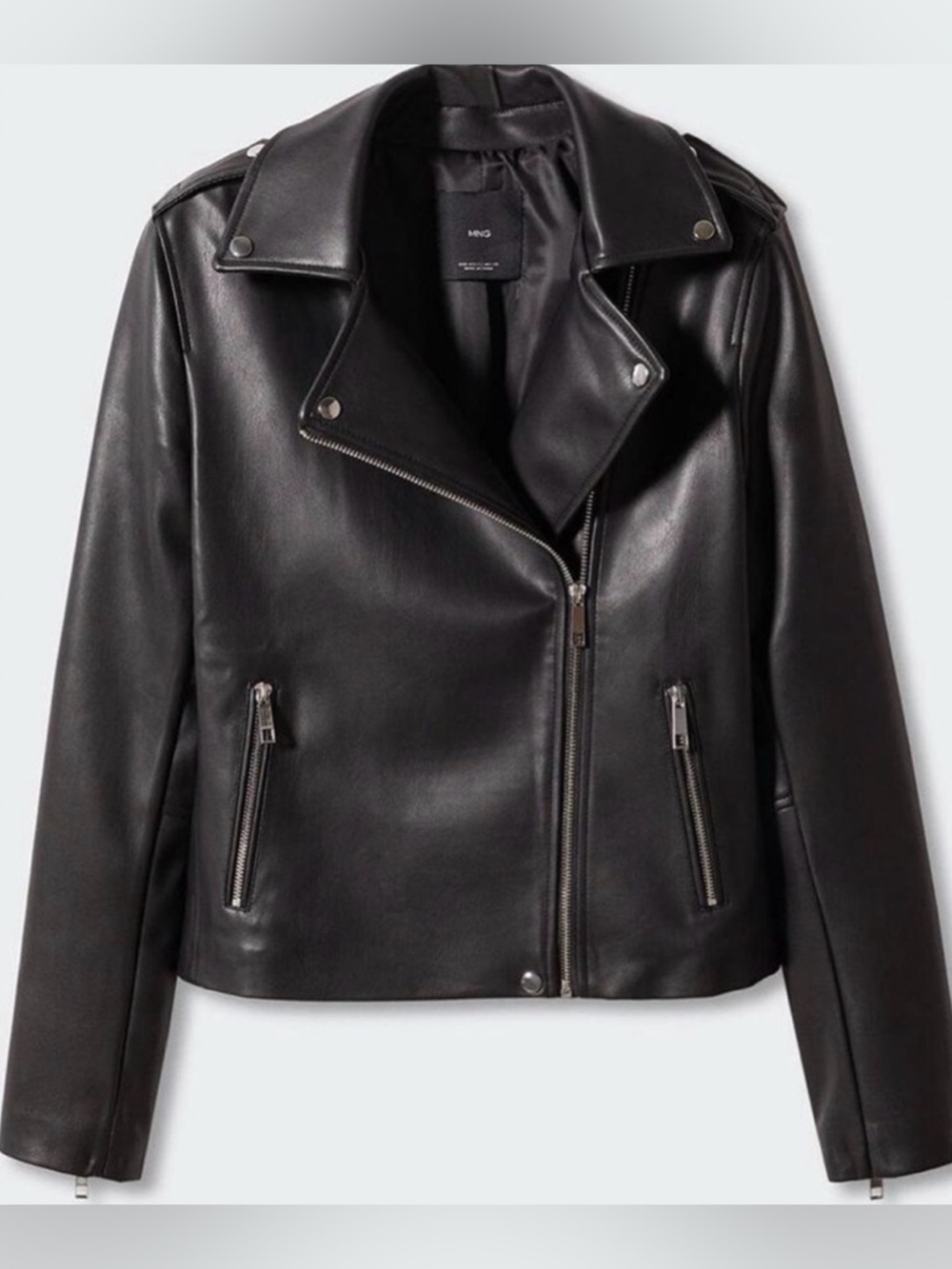 MANGO Black Faux Leather Biker Jacket